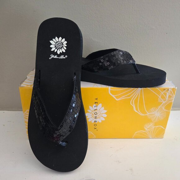 Yellow Box Sandy Sandals NIB 8.5 Black Sequin Thong Flip Flops - Picture 3 of 13